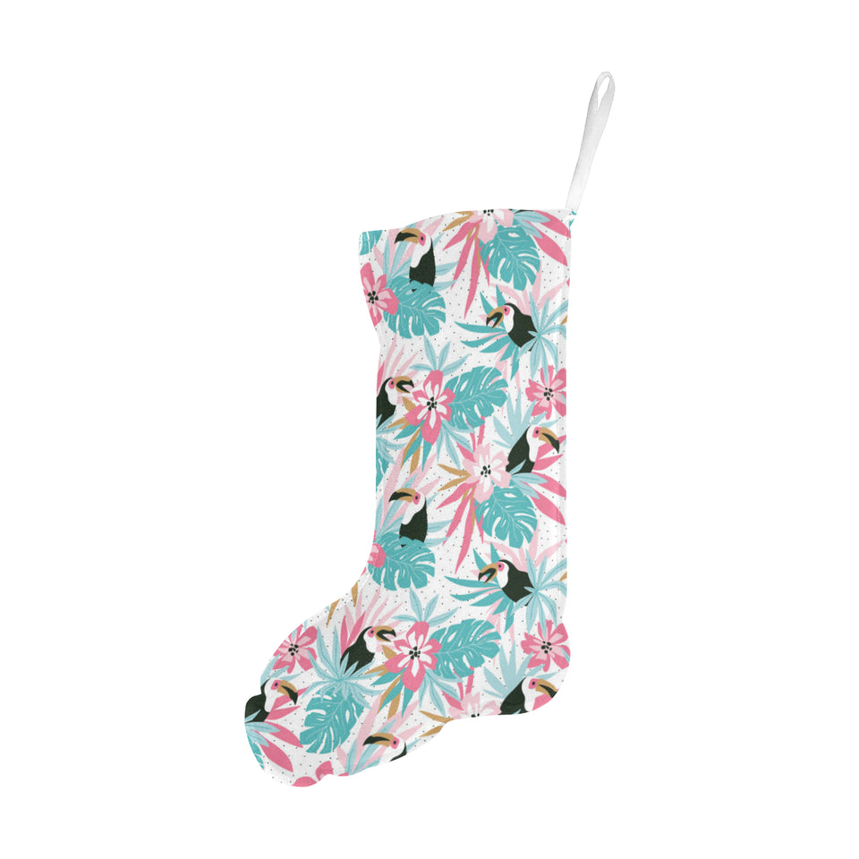 Toucan tropical flower leave pattern Christmas Stocking