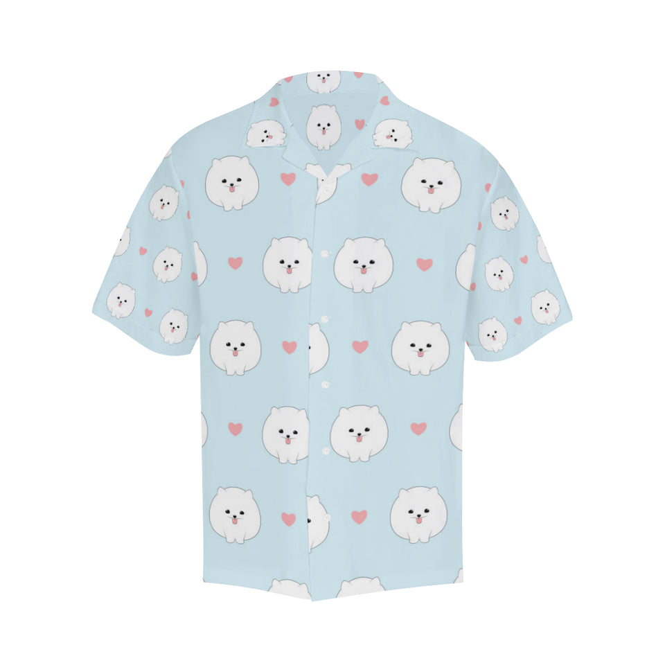 White cute pomeranian pattern Men's All Over Print Hawaiian Shirt