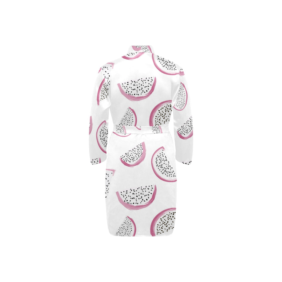 dragon fruit pattern Men's Long Sleeve Belted Night Robe