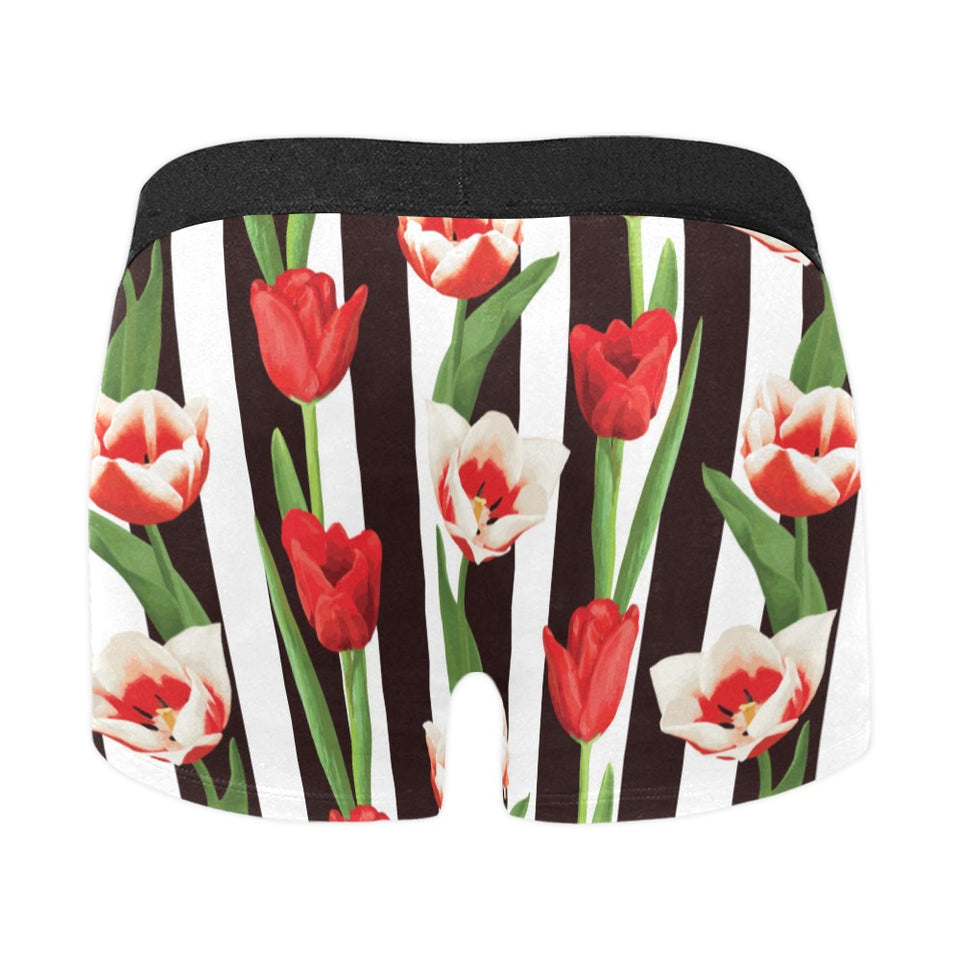 red and white tulips pattern Men's All Over Print Boxer Briefs Men's Underwear