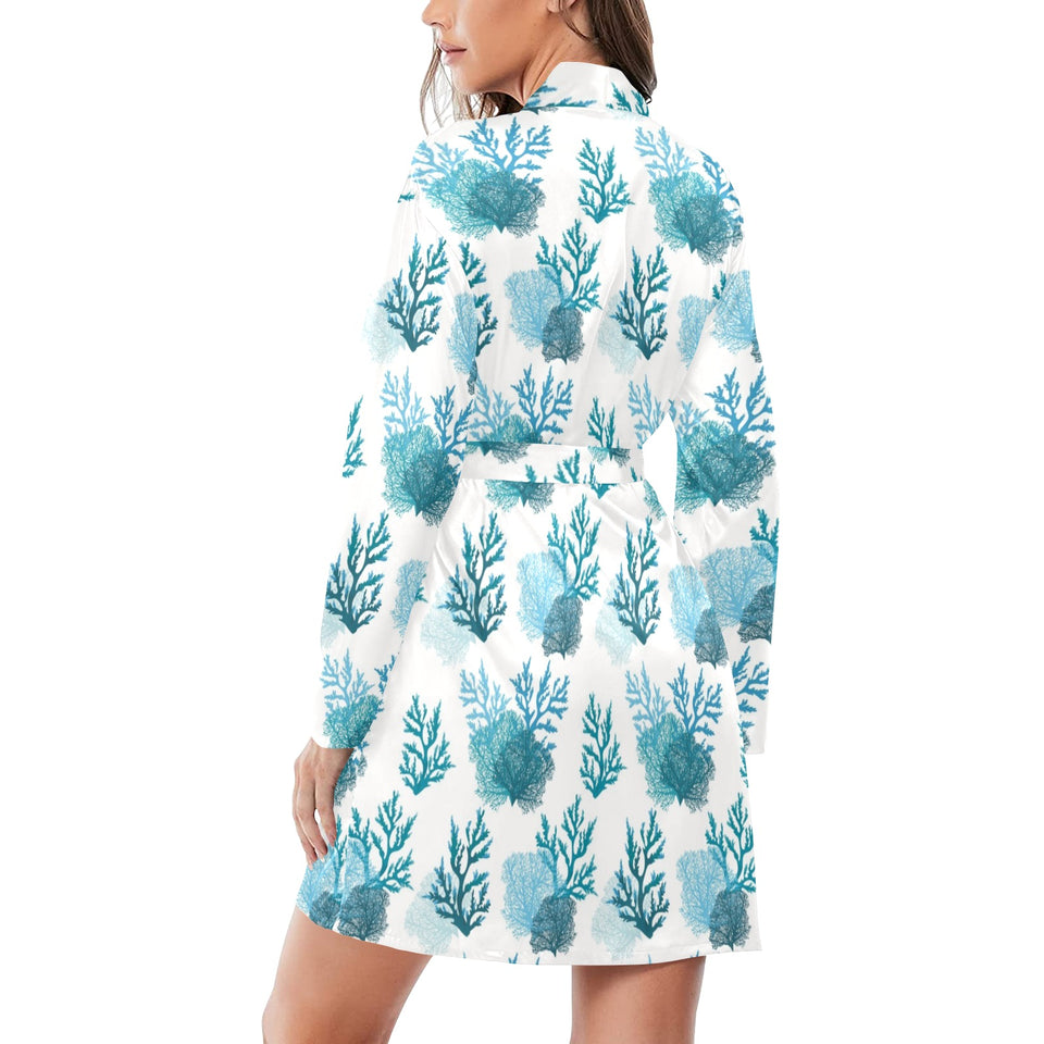 Coral Reef Pattern Print Design 04 Women's Long Sleeve Belted Night Robe