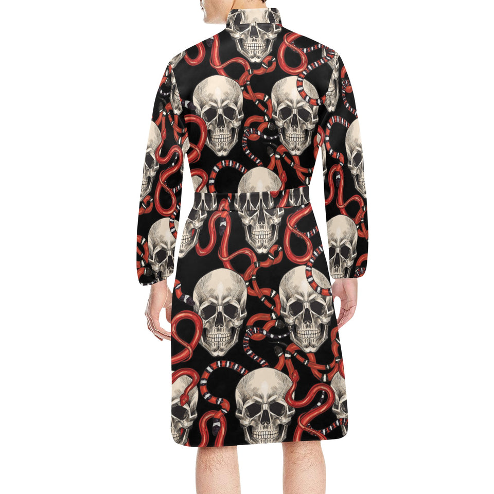 Red snake skull pattern Men's Long Sleeve Belted Night Robe
