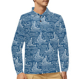 Hand drawn sailboat pattern Men's Long Sleeve Polo Shirt