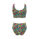 Gear Pattern Print Design 03 Chest Bowknot High Waisted Bikini Swimsuit