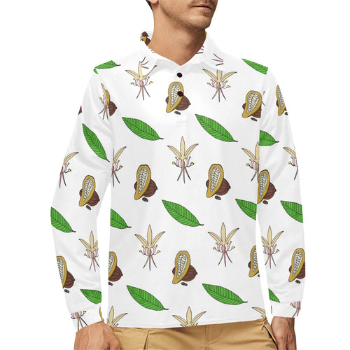 Color hand drawn cacao pattern Men's Long Sleeve Polo Shirt
