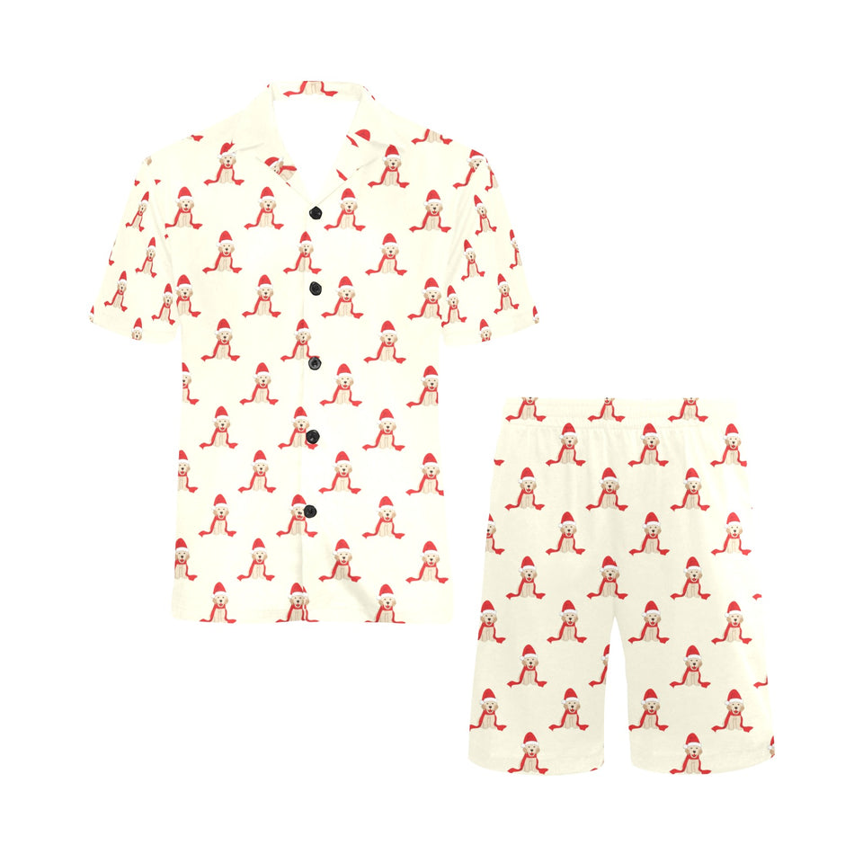 Golden Retriever Pattern Print Design 01 Men's V-Neck Short Pajama Set