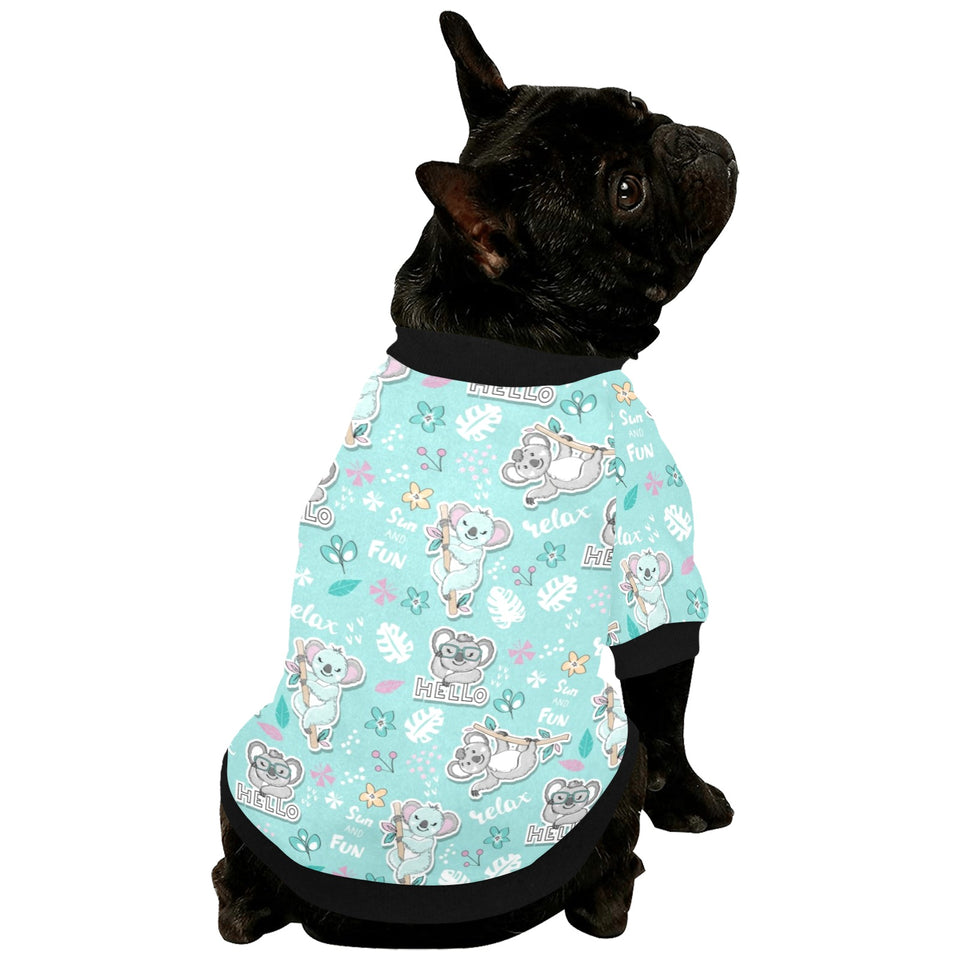Cute koalas blue background pattern All Over Print Pet Dog Round Neck Fuzzy Shirt