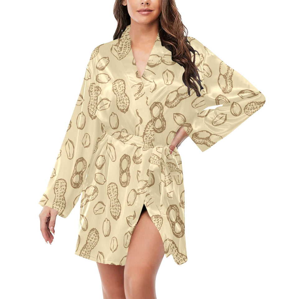 hand drawn peanuts pattern Women's Long Sleeve Belted Night Robe