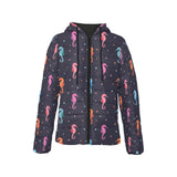 Watercolor colorful seahorse pattern Women's Padded Hooded Jacket