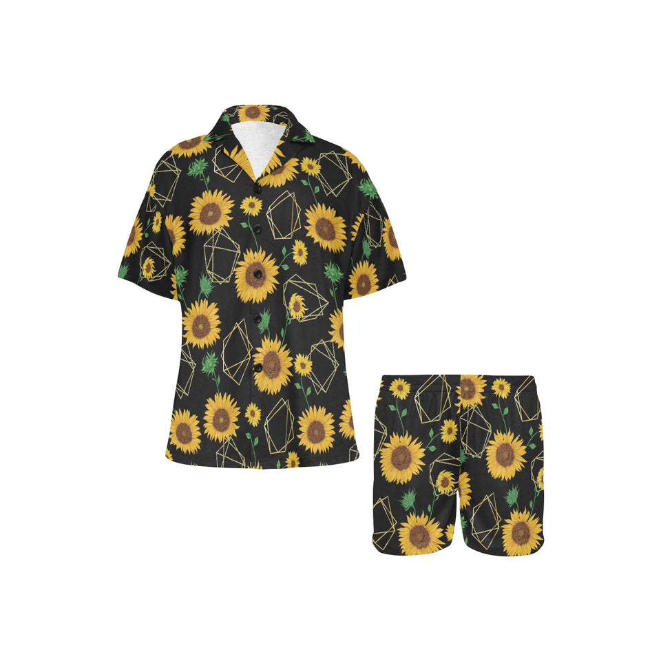 sunflower golden polygonal shapes Women's V-Neck Short Pajama Set