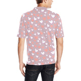 coral white heart pattern Men's All Over Print Polo Shirt