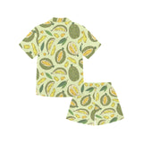 Durian leaves pattern background Kids' Boys' Girls' V-Neck Short Pajama Set