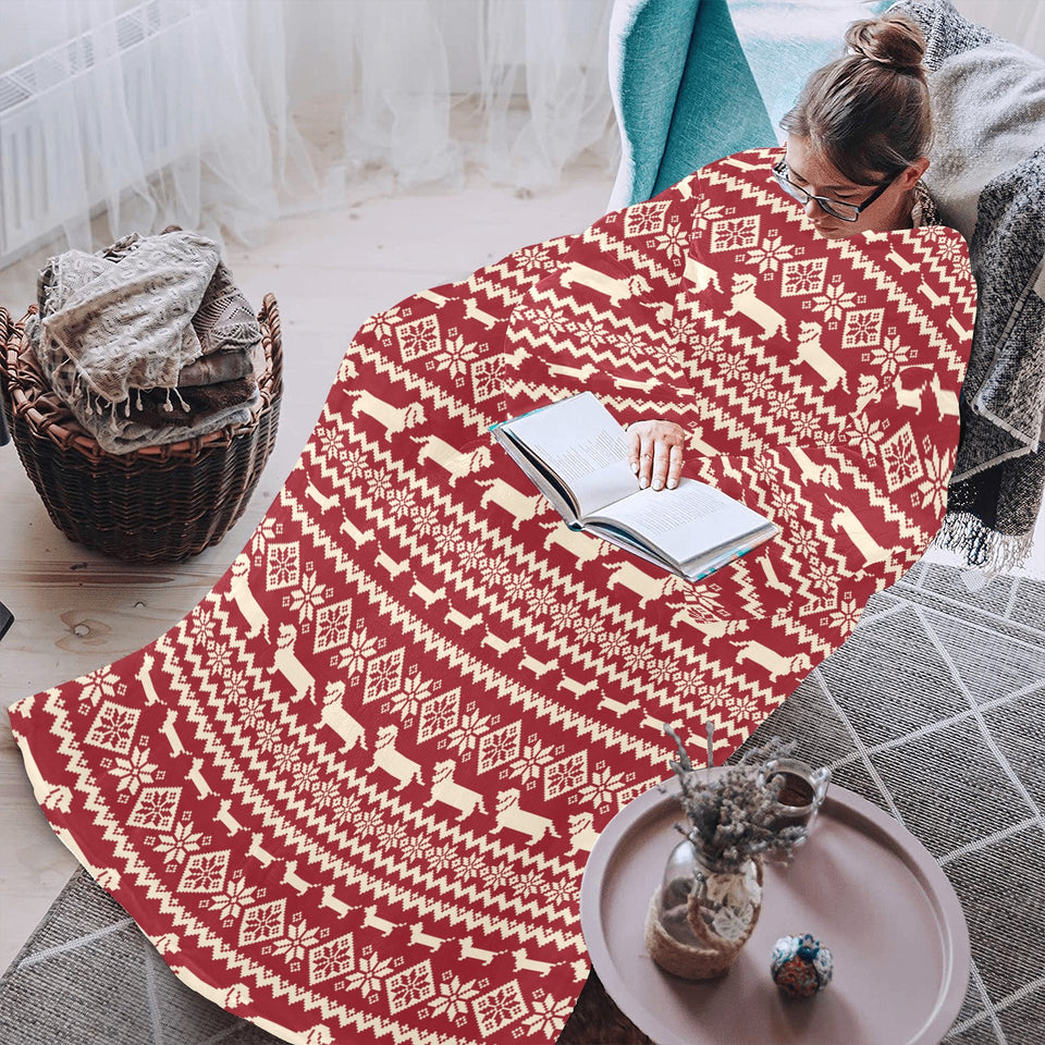 Dachshund Nordic pattern Blanket Robe with Sleeves