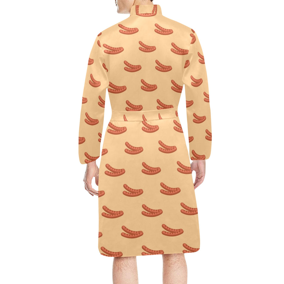 Sausage Pattern Print Design 03 Men's Long Sleeve Belted Night Robe