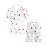 Airplane cloud grey background Men's V-Neck Short Pajama Set