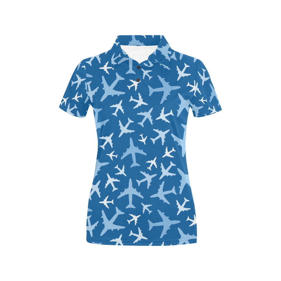 Airplane pattern in the sky Women's All Over Print Polo Shirt