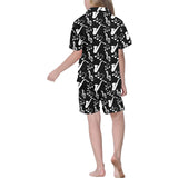 Saxophone music notes treble clef black white them Kids' Boys' Girls' V-Neck Short Pajama Set