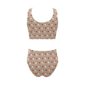 English Bulldog Pattern Print Design 05 Chest Bowknot High Waisted Bikini Swimsuit