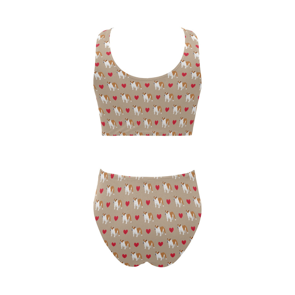 English Bulldog Pattern Print Design 05 Chest Bowknot High Waisted Bikini Swimsuit