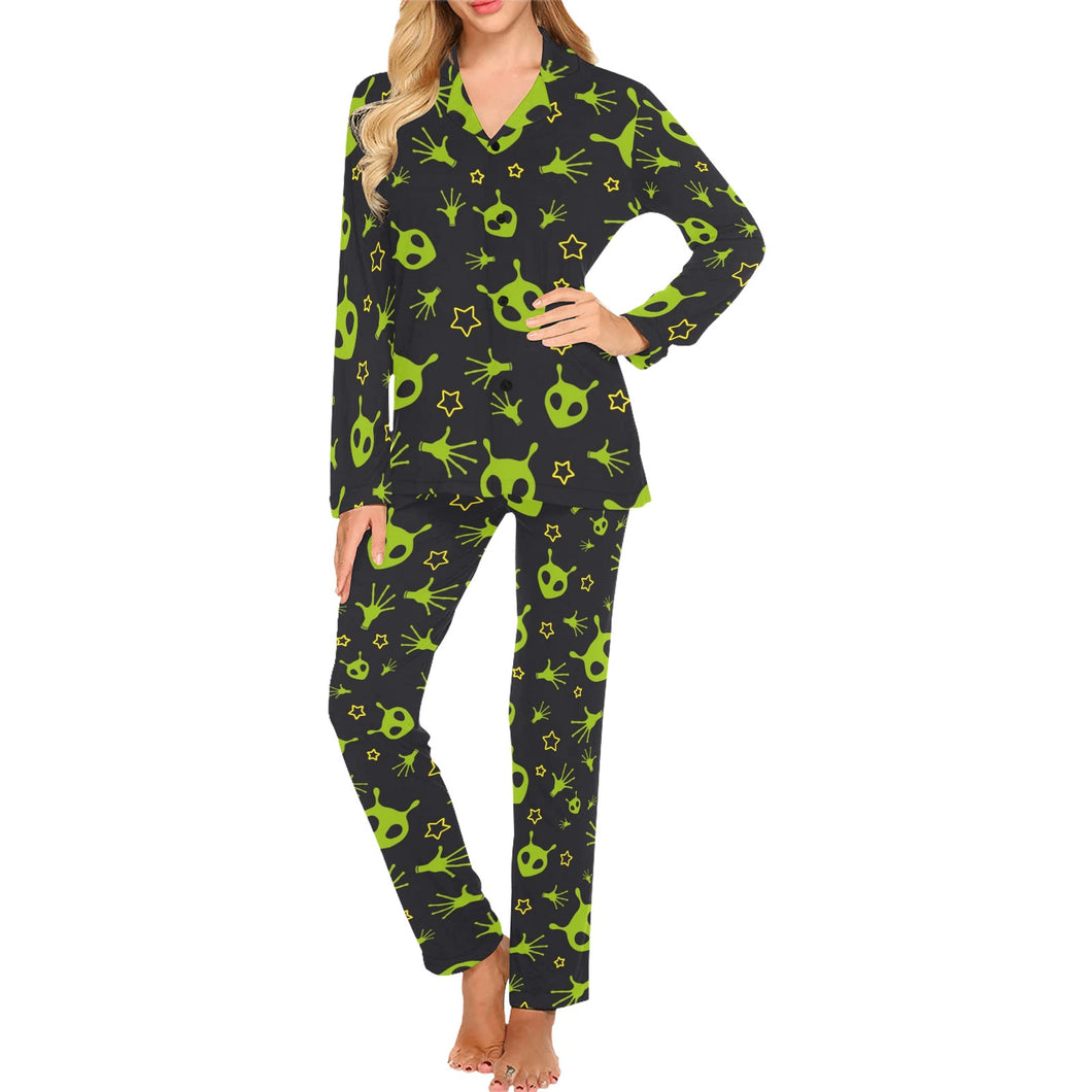 Alien Pattern Print Design 02 Women's Long Pajama Set