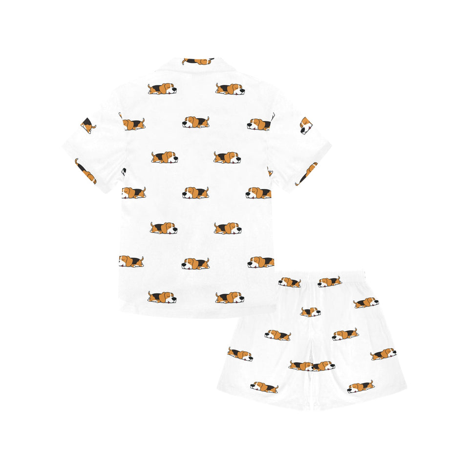 Cute beagle dog sleeping pattern Kids' Boys' Girls' V-Neck Short Pajama Set