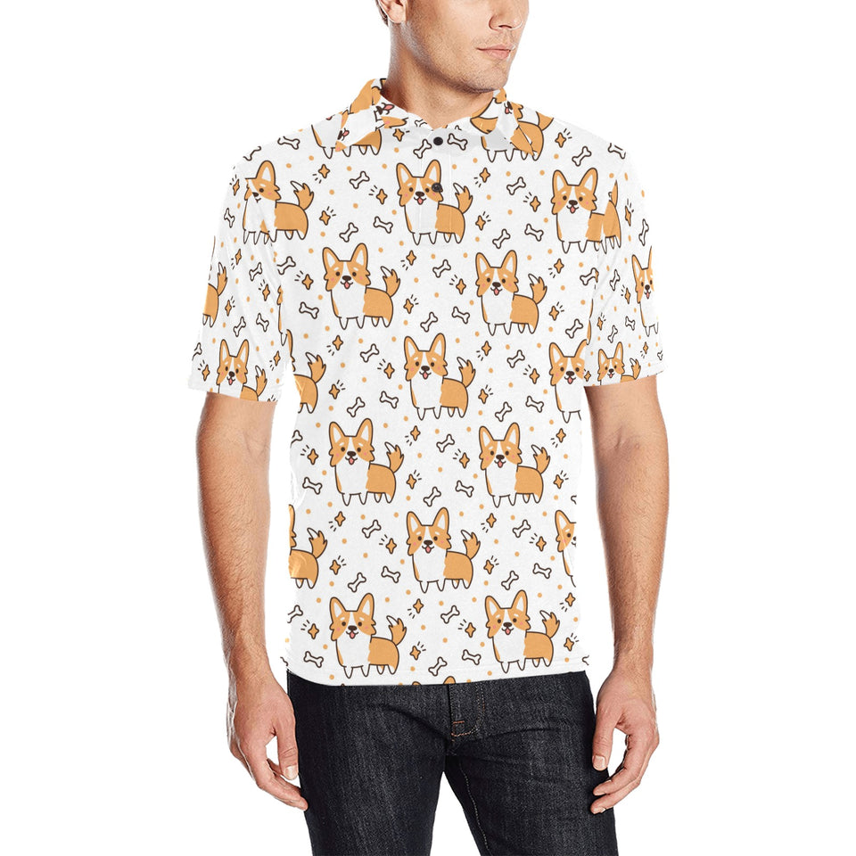 Cute corgi heart star bone pattern Men's All Over Print Polo Shirt
