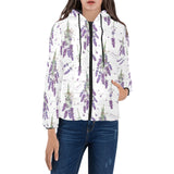lavender flower design pattern Women's Padded Hooded Jacket