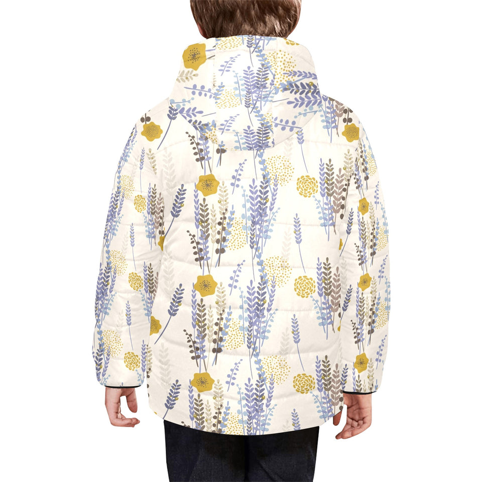Lavender modern pattern blackground Kids' Boys' Girls' Padded Hooded Jacket