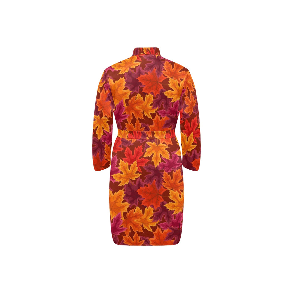 Autumn maple leaf pattern Men's Long Sleeve Belted Night Robe