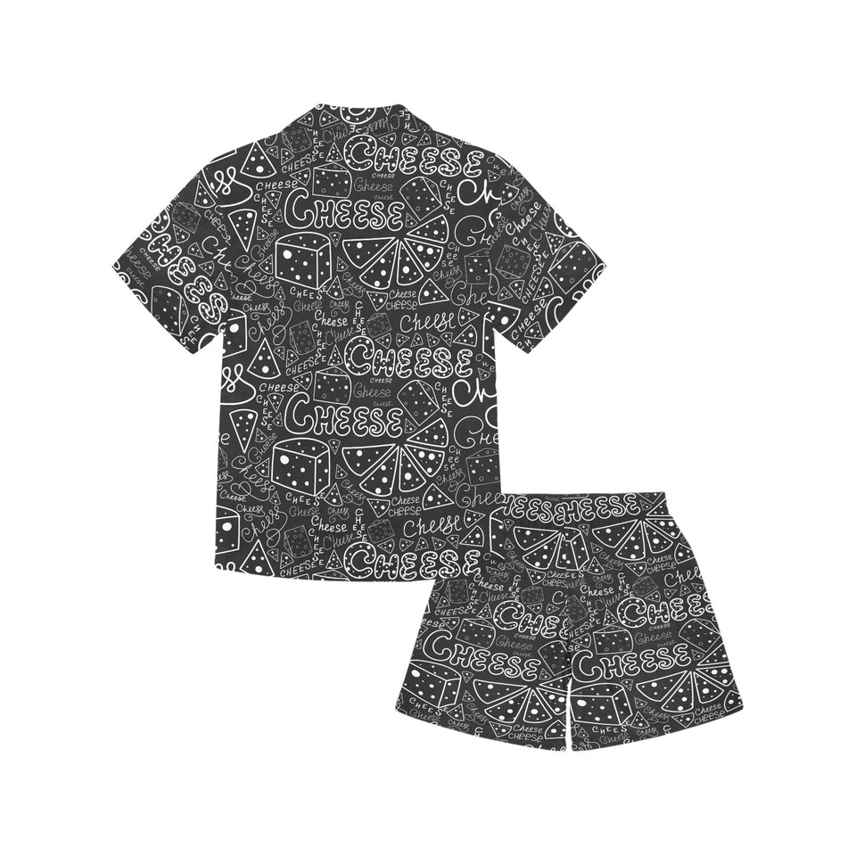 Handwritten cheese pattern Kids' Boys' Girls' V-Neck Short Pajama Set