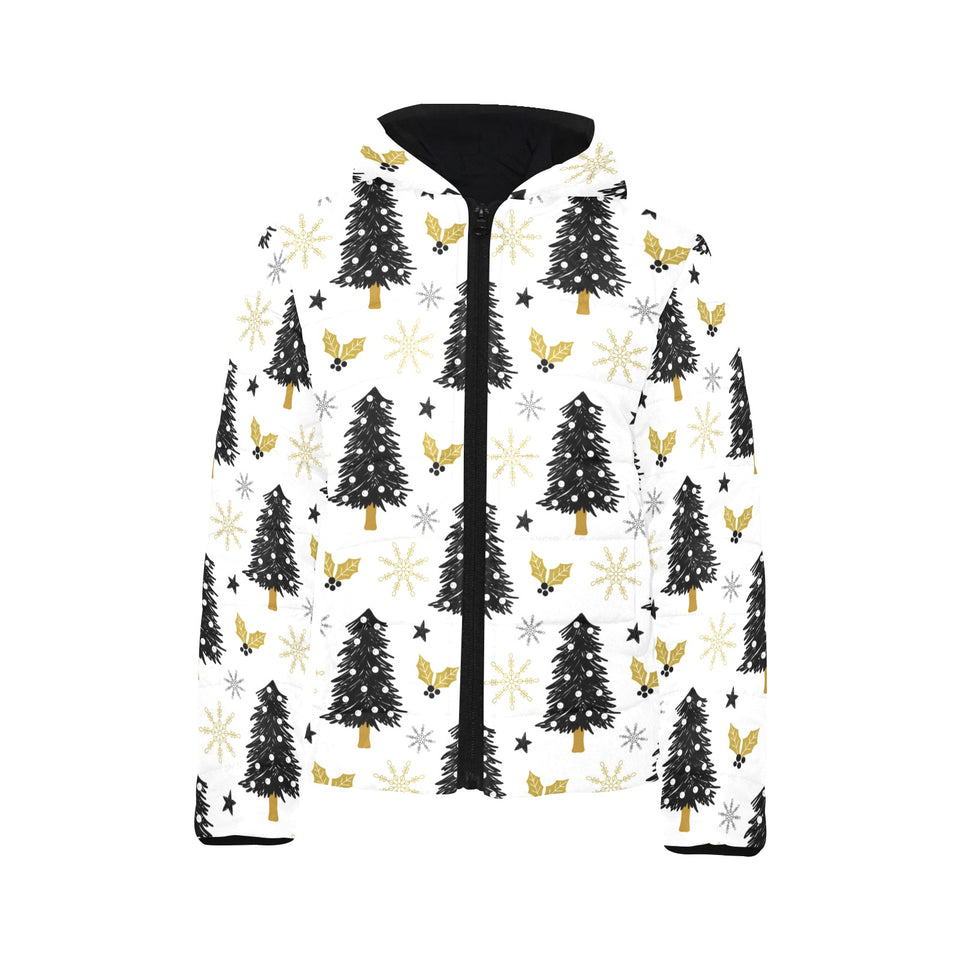 Christmas tree holly snow star pattern Kids' Boys' Girls' Padded Hooded Jacket