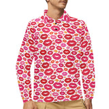 Lips Pattern Print Design 01 Men's Long Sleeve Polo Shirt