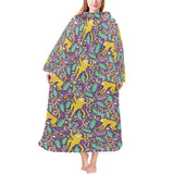 Cute yellow monkey leaves pattern Blanket Robe with Sleeves