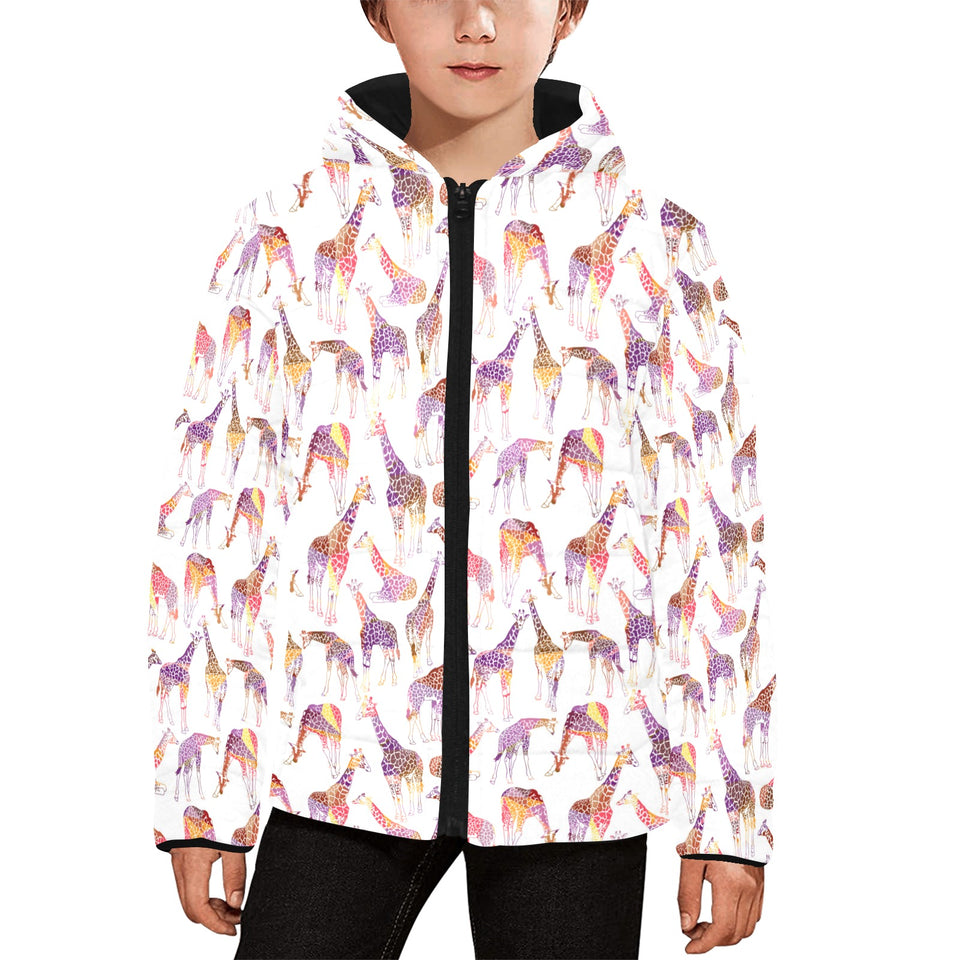 Giraffe Pattern Print Design 02 Kids' Boys' Girls' Padded Hooded Jacket