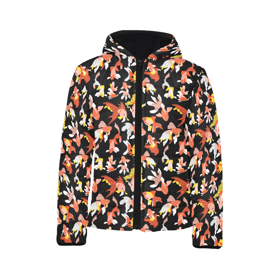 Goldfish Pattern Print Design 03 Kids' Boys' Girls' Padded Hooded Jacket