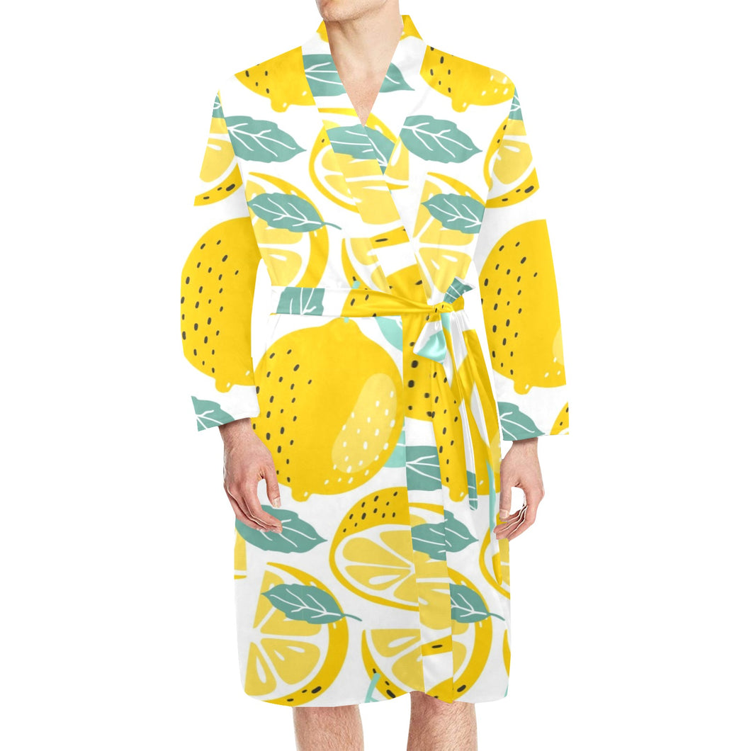 lemon design pattern Men's Long Sleeve Belted Night Robe