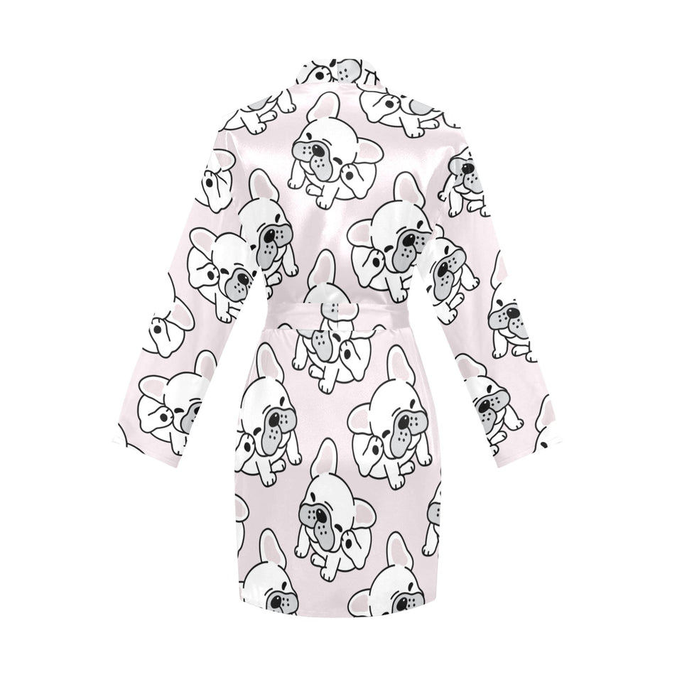 Cute french bulldog pattern Women's Long Sleeve Belted Night Robe