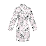 Cute french bulldog pattern Women's Long Sleeve Belted Night Robe