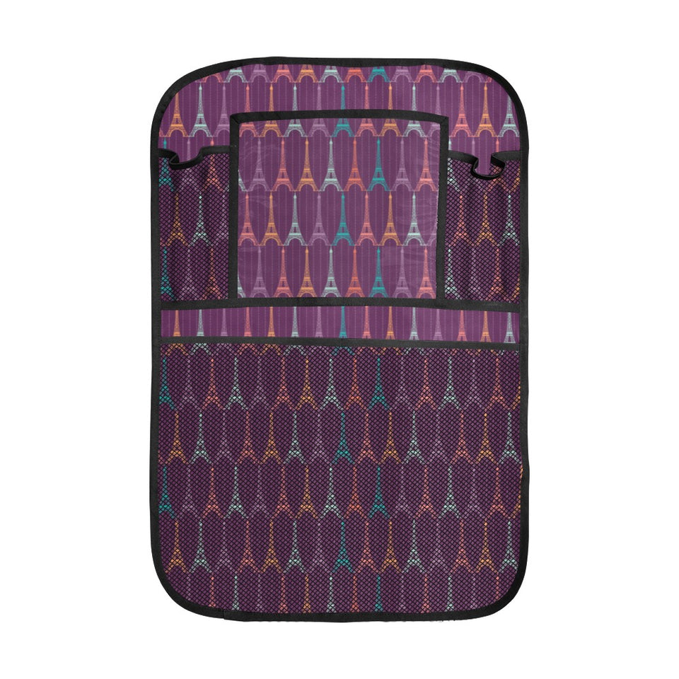 Eiffel Tower Pattern Print Design 05 Car Seat Back Organizer