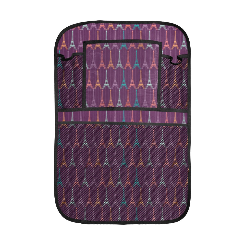 Eiffel Tower Pattern Print Design 05 Car Seat Back Organizer