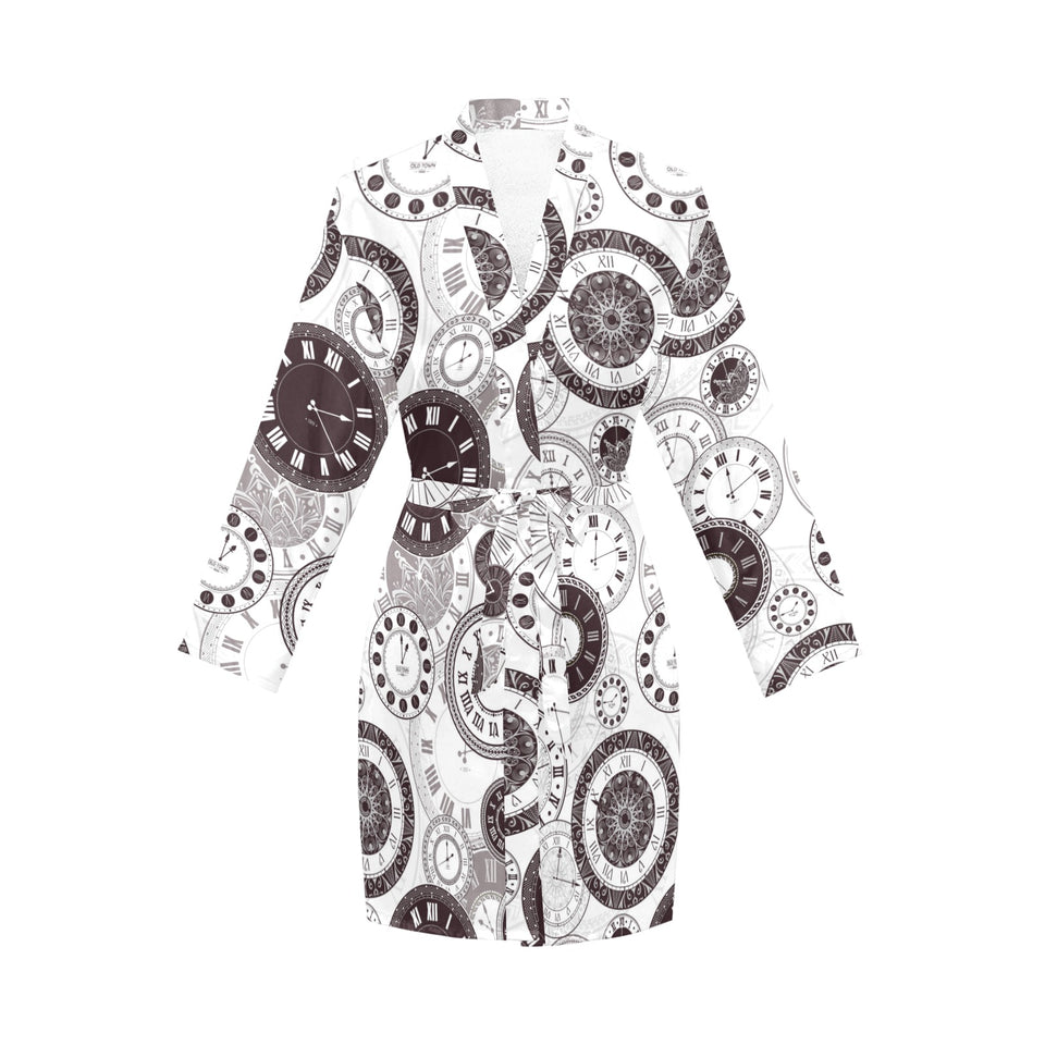 Classic vintage clock pattern Women's Long Sleeve Belted Night Robe