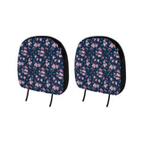 Pink sakura cherry blossom blue background Car Headrest Cover