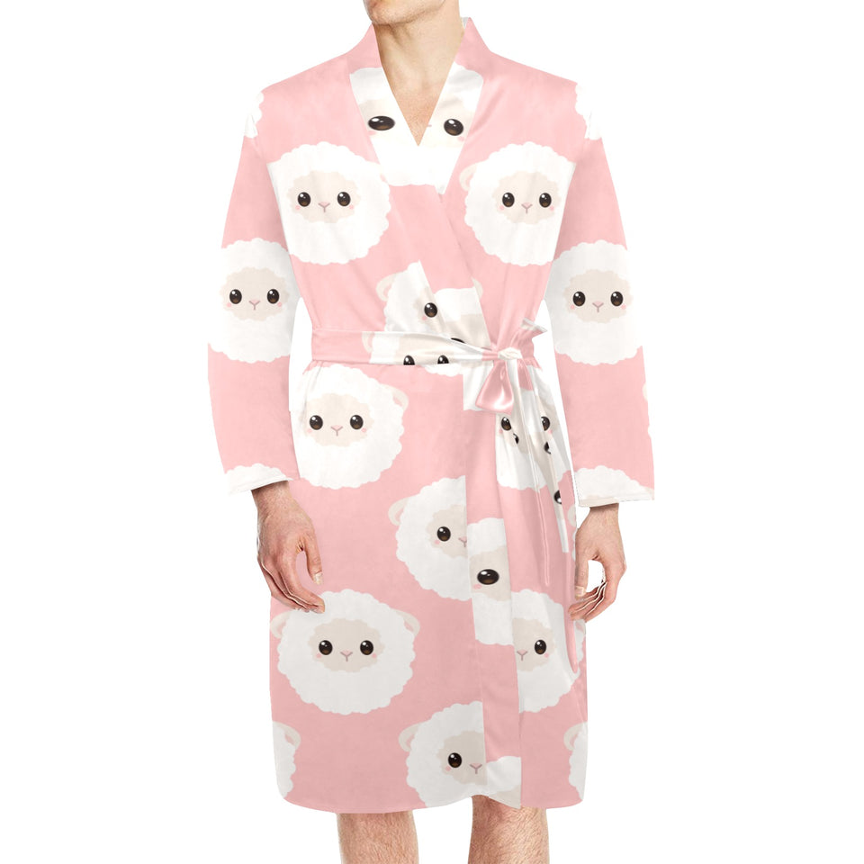 Cute sheep pattern Men's Long Sleeve Belted Night Robe