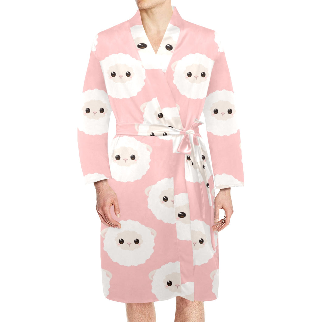 Cute sheep pattern Men's Long Sleeve Belted Night Robe