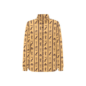 Egypt Hieroglyphics Pattern Print Design 02 Women's Long Sleeve Polo Shirt