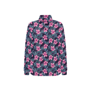 Hibiscus Pattern Print Design 05 Women's Long Sleeve Polo Shirt