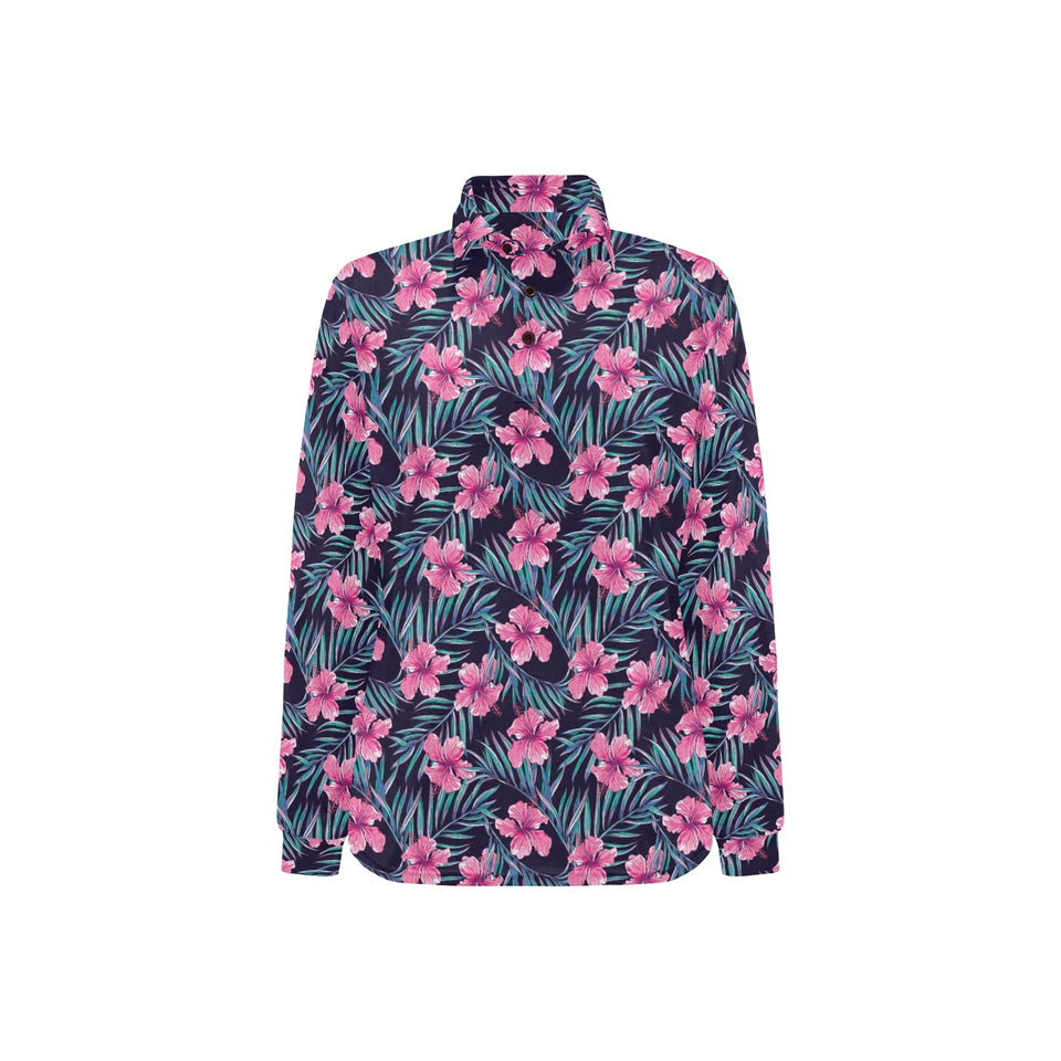 Hibiscus Pattern Print Design 05 Women's Long Sleeve Polo Shirt