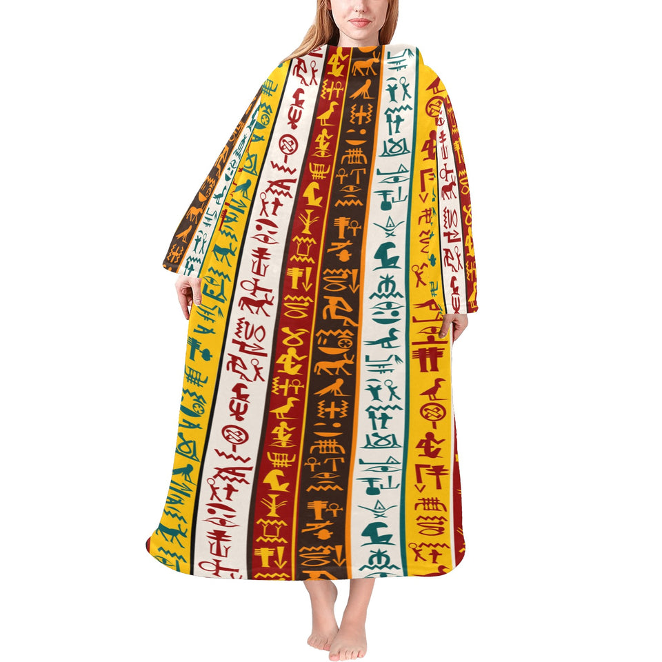 Egypt Hieroglyphics Pattern Print Design 01 Blanket Robe with Sleeves