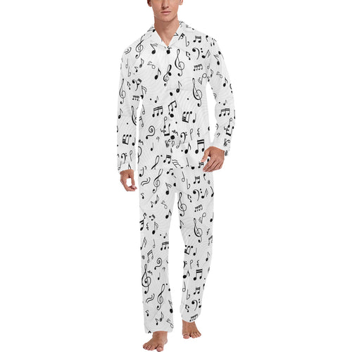 Music Notes Pattern Print Design 04 Men's Long Pajama Set