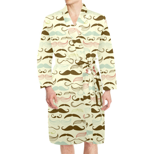 Mustache Beard Pattern Print Design 01 Men's Long Sleeve Belted Night Robe